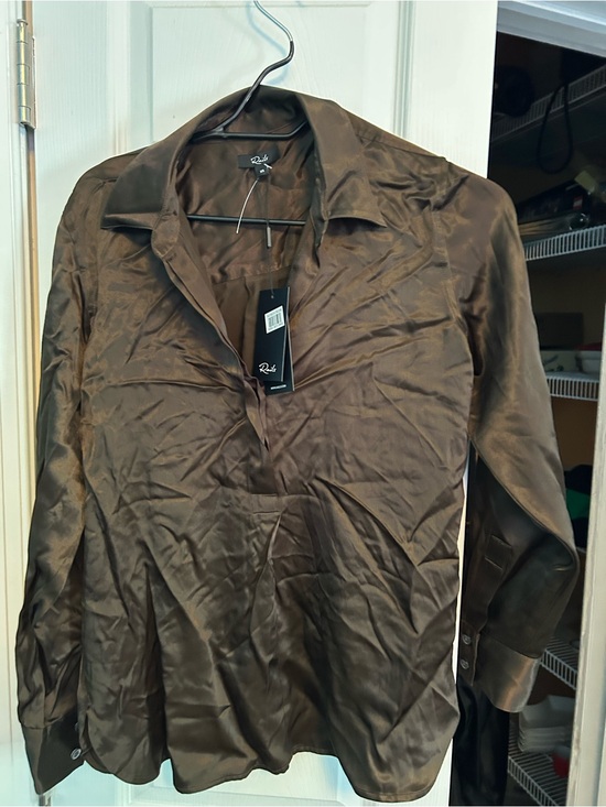 Rails Tops - Rails Brown Satin Button-Up Blouse